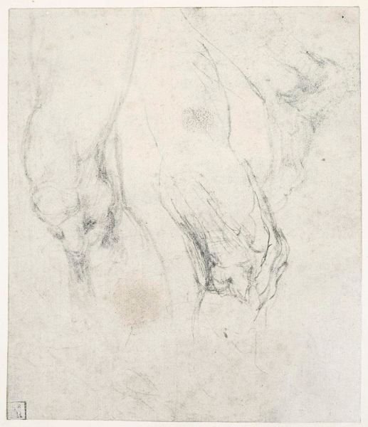 Study Of A Left Thigh And Knee, With A Separate Study Of A Right Knee Seen In Profile, And A Right Foot