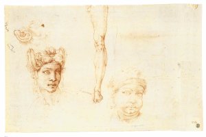 Studies of Heads, an Ear, and a Leg (verso)