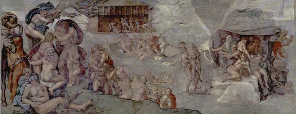 Ceiling fresco for the story of creation in the Sistine Chapel, the main scene Flood